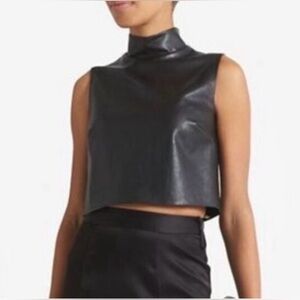 Bailey 44 Black Cropped Mock Neck Vegan Leather Sleeveless Top size S